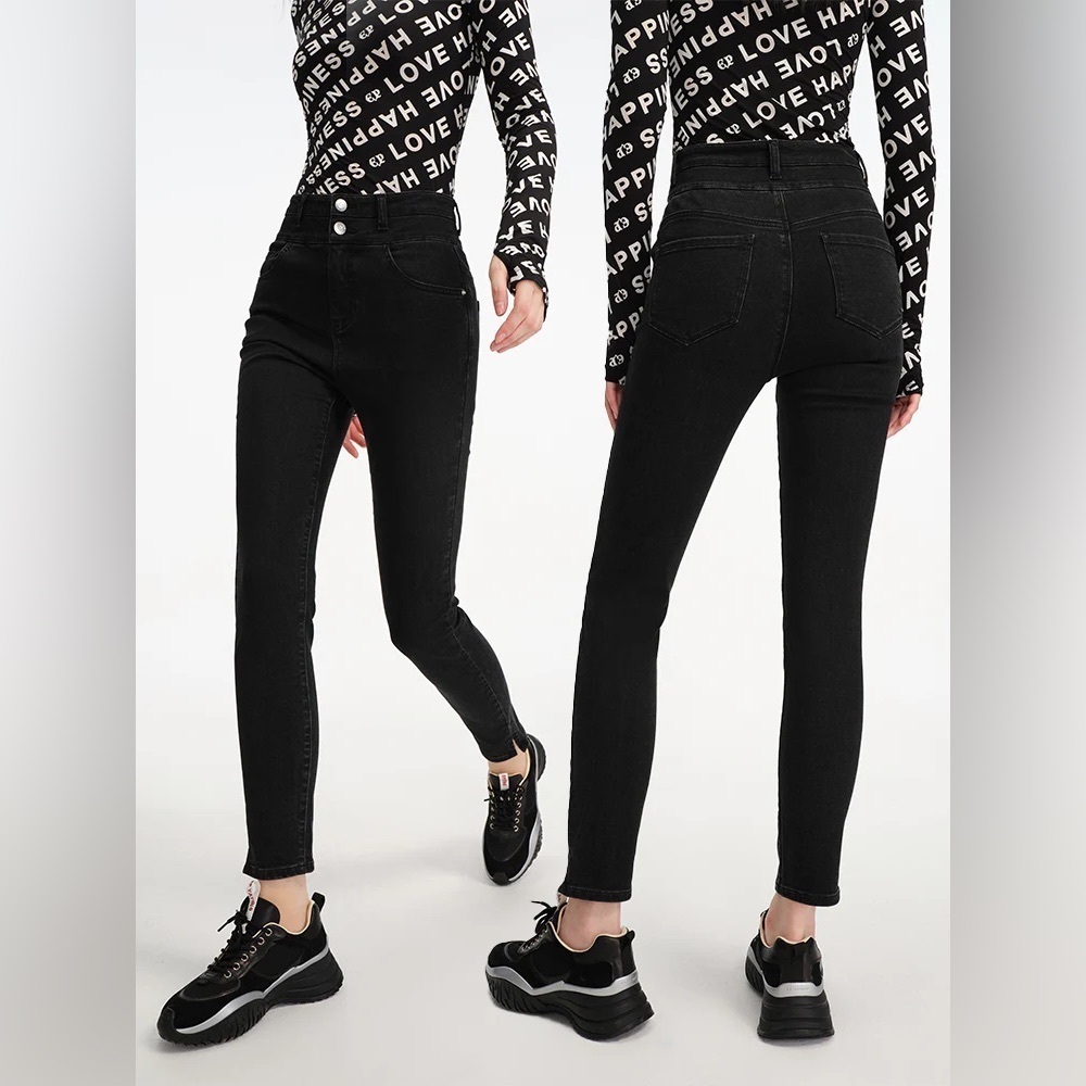 EP Yaying Designer Chinese Black High Waisted Straight Skinny Jeans 3 160/68A